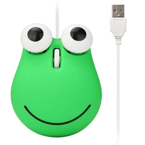 Dickly gebundene Mäuse, niedliche Mäuse, bequem zu bedienen, Plug-and-Play mit 135 cm USB-, Big Eyed Green Frog für Desktop-Laptop-Computer von Dickly