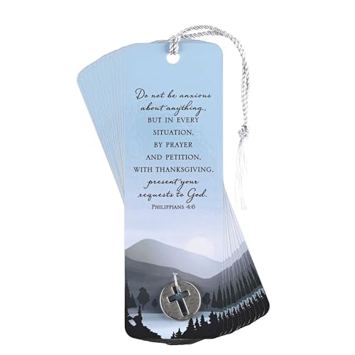 Dicksons Do Not Be Anxious - Philipper 4:6, Blue 6 x 2 Inch Paper Tassel Bookmark with Coin; Pack of 15 von Dicksons