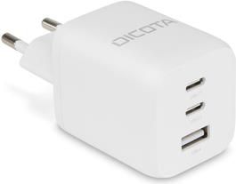 DICOTA - Netzteil - kompakt, GaN - 65 Watt - 5 A - PD 3.0 - 3 Ausgabeanschlussstellen (USB, 2 x USB-C) - weiß - Europa (D32054) von Dicota