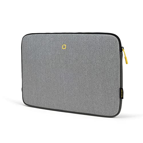 DICOTA Skin Case FlOW, Laptop/Notebook/Tablet Hülle – elastische Neopren-Laptoptasche für Laptops bis 13-14.1 Zoll, strapazierfähig und stabil, grau/gelb von Dicota