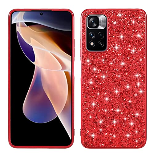 Didan Glitzer Hülle für Xiaomi Redmi Note 11 Pro Rot Glänzend Funkelnd Bling Galvanisier Rahmen Ultradünne Stoßfest Rückseite Tasche Handyhülle Schutzhülle von Didan