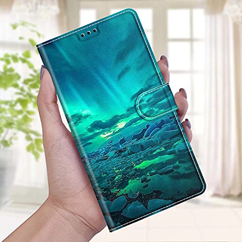 Didan Nadoli Handyhülle für Samsung Galaxy S23 Ultra,Bunt Bemalt [Grün Aurora] Lanyard PU Leder Standfunktion Magnetverschluss Brieftasche Hülle Schutzhülle Etui von Didan