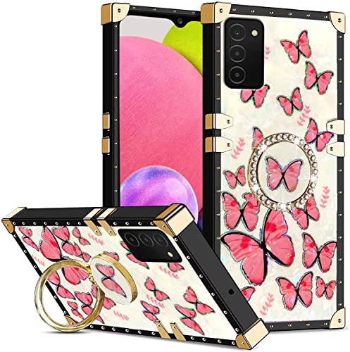 Didan Quadratisch Niet Hülle für Samsung Galaxy A71 Handyhülle mit Glitzer Ring Ständer Elegant Schmetterling Weich Silikon Stilvolle Stoßfeste Frauen Cover,Rosa von Didan