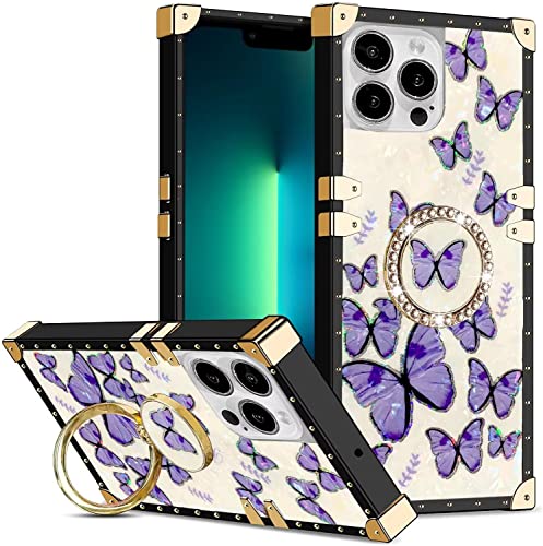 Didan Quadratisch Niet Hülle für iPhone 12 Pro Handyhülle mit Glitzer Ring Ständer Elegant Schmetterling Weich Silikon Stilvolle Stoßfeste Frauen Cover,Lila Didan Quadratisch Niet Hülle für iPhone 12 Pro Handyhülle mit Glitzer Ring Ständer Elegant Schmetterling Weich Silikon Stilvolle Stoßfeste Frauen Cover,Lila von Didan