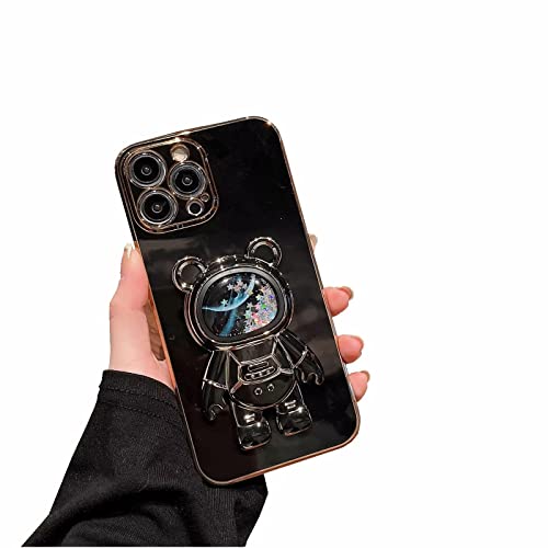 Nadoli für Xiaomi Redmi Note 9 Pro Treibsand Bär Astronaut Versteckt Ständer Hülle,Karikatur Glitzer Überzug Galvanisierte Astronaut Ständer Weiche Silikon Kratzfest Handyhülle Schutzhülle von Didan