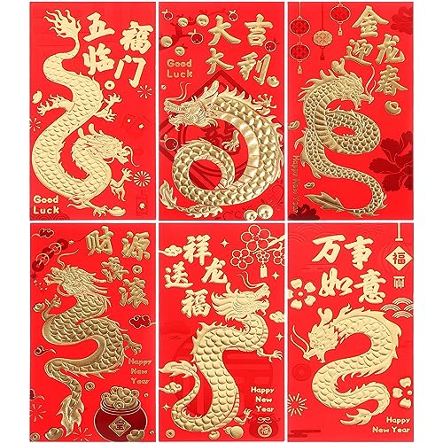 Didiseaon 2024 Rote Umschläge 30 Stück Chinesisches Neujahr Rote Umschläge Drachenjahre Hongbao Rote Tasche Glücksgeld-Umschläge Niedliche Kleine Umschläge Für Geld von Didiseaon