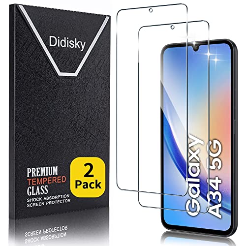 Didisky 2 Stück Schutzfolie Kompatibel mit Samsung Galaxy A34 5G,Entsperren von Fingerabdrücken,9H Hartglas, Keine Blasen, High Definition Schutzfolie, Einfach anzuwenden, Fall-freundlich von Didisky