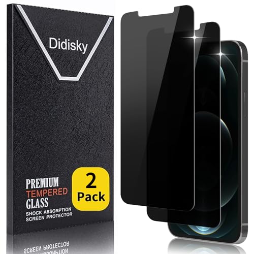 Didisky 2 Stück Sichtschutz Displayschutzfolie Kompatibel mit iPhone 12 Pro Max 6.7 Zoll, Anti-Spy Glas Schutzfolie, Einfach anzuwenden, 9H Hartglas, Keine Blasen von Didisky