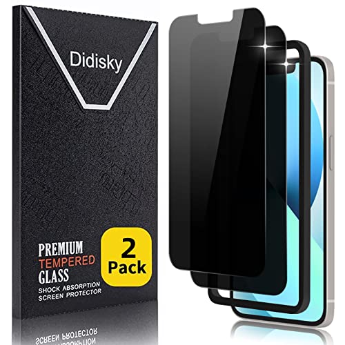 Didisky 2 Stück Sichtschutz Displayschutzfolie Kompatibel mit iPhone 13, 13 Pro 6.1 Zoll, mit Installationswerkzeug, Anti-Spy Glas Schutzfolie, Einfach anzuwenden, 9H Hartglas, Keine Blasen von Didisky