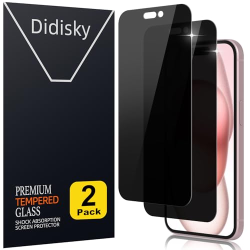 Didisky 2 Stück Sichtschutz Displayschutzfolie Kompatibel mit iPhone 15, Anti-Spy Glas Schutzfolie, Einfach anzuwenden, 9H Hartglas, Keine Blasen Didisky 2 Stück Sichtschutz Displayschutzfolie Kompatibel mit iPhone 15, Anti-Spy Glas Schutzfolie, Einfach anzuwenden, 9H Hartglas, Keine Blasen von Didisky