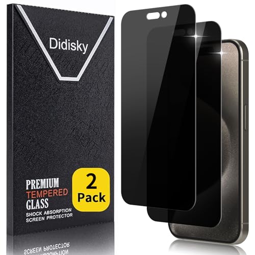 Didisky 2 Stück Sichtschutz Displayschutzfolie Kompatibel mit iPhone 15 Pro 6.1 Zoll, Anti-Spy Glas Schutzfolie, Einfach anzuwenden, 9H Hartglas, Keine Blasen von Didisky