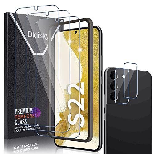 Didisky [3+2 Stück Schutzfolie Kompatibel mit Samsung Galaxy S22,3 Stück Displayschutzfolie und 2 Stück Kameraschutzfolie,Kratzfest, 9H Hartglas, Keine Blasen, High Definition Schutzfolie von Didisky