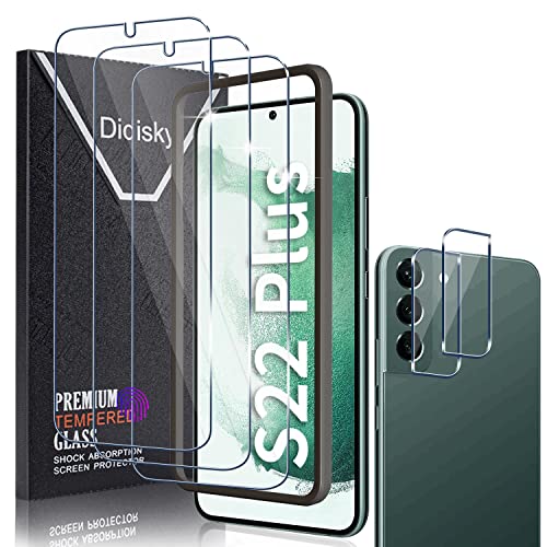 Didisky [3+2 Stück Schutzfolie Kompatibel mit Samsung Galaxy S22 Plus,3 Stück Displayschutzfolie und 2 Stück Kameraschutzfolie，9H Hartglas, Keine Blasen, High Definition Schutzfolie von Didisky