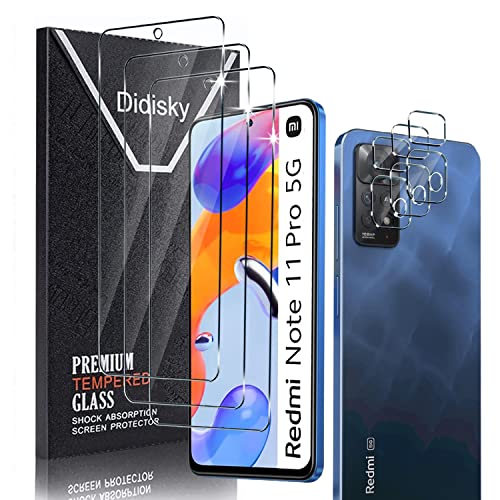 Didisky [3+3 Stück Schutzfolie Kompatibel mit Xiaomi Redmi Note 11 PRO 4G / 5G,3 Stück Displayschutzfolie und 3 Stück Kameraschutzfolie，9H Hartglas, Keine Blasen, High Definition Schutzfolie von Didisky