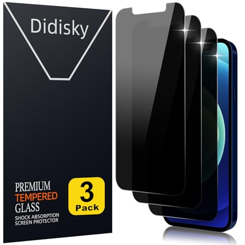 Didisky 3 Stück Sichtschutz Displayschutzfolie Kompatibel mit iPhone 12, iPhone 12 Pro 6.1 Zoll, Anti-Spy Glas Schutzfolie, Einfach anzuwenden, 9H Hartglas, Keine Blasen von Didisky