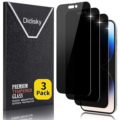 Didisky 3 Stück Sichtschutz Displayschutzfolie Kompatibel mit iPhone 14 Pro Max, iPhone 15 Plus 6.7 Zoll, Anti-Spy Glas Schutzfolie, Einfach anzuwenden, 9H Hartglas, Keine Blasen von Didisky