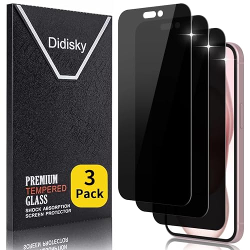 Didisky 3 Stück Sichtschutz Displayschutzfolie Kompatibel mit iPhone 15 6.1 Zoll, (Nicht für iPhone 15 Pro) Anti-Spy Glas Schutzfolie, Einfach anzuwenden, 9H Hartglas, Keine Blasen von Didisky