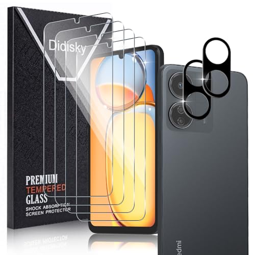 Didisky 4+2 Stück Schutzfolie Kompatibel mit Xiaomi Redmi 13C 4G (Nicht für Redmi 13C 5G), 4 Stück Displayschutzfolie und 2 Stück Kameraschutzfolie,9H Hartglas, High Definition Schutzfolie von Didisky