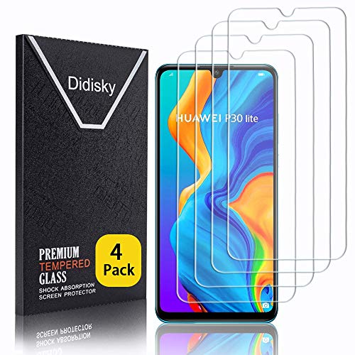 Didisky [4 Stück] Schutzfolie Kompatibel mit Huawei P30 Lite/Huawei P30 Lite New Edition,9H Hartglas, Keine Blasen, High Definition Schutzfolie, Einfach anzuwenden, Fall-freundlich von Didisky