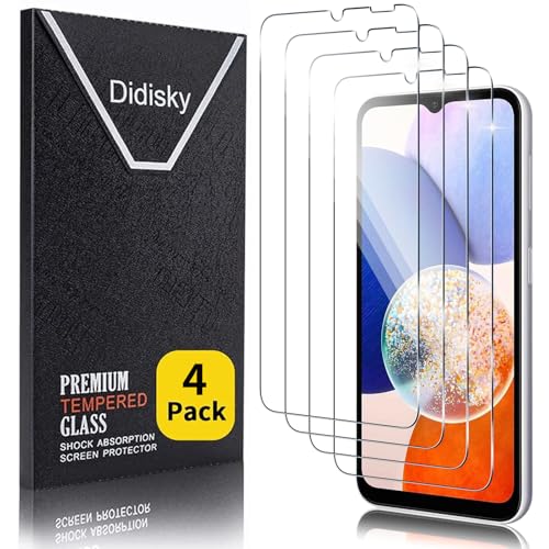 Didisky 4 Stück Schutzfolie Kompatibel mit Samsung Galaxy A14 4G, A14 5G, 9H Hartglas, Keine Blasen, High Definition Schutzfolie, Einfach anzuwenden von Didisky