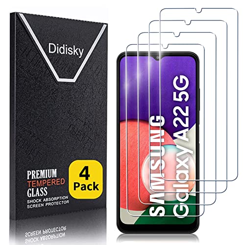 Didisky [4 Stück Schutzfolie Kompatibel mit Samsung Galaxy A22 5G (Nicht für Samsung Galaxy A22 4G),9H Hartglas, Keine Blasen, High Definition Schutzfolie, Einfach anzuwenden, Fall-freundlich von Didisky