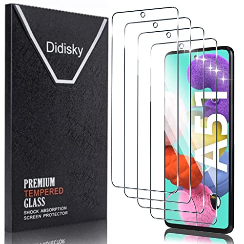 Didisky [4 Stück Schutzfolie Kompatibel mit Samsung Galaxy A51,9H Hartglas, Keine Blasen, High Definition Schutzfolie, Einfach anzuwenden, Fall-freundlich von Didisky