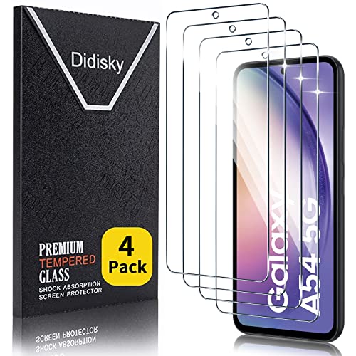 Didisky 4 Stück Schutzfolie Kompatibel mit Samsung Galaxy A54 5G 6.4 Z0ll,9H Hartglas, Keine Blasen, High Definition Schutzfolie, Einfach anzuwenden von Didisky