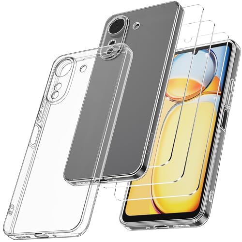 Didisky Klar Hülle für Redmi 13C 4G mit 3 Stück Schutzfolie, Durchsichtig Dünne Weiche TPU Silikon Case Cover Transparent von Didisky