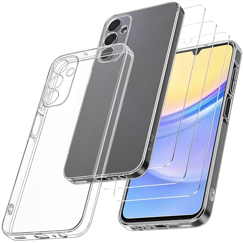 Didisky Klar Hülle für Samsung Galaxy A15 5G mit 3 Stück Schutzfolie, Durchsichtig Dünne Weiche TPU Silikon Case Cover Transparent von Didisky