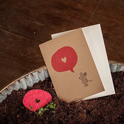 Die Stadtgärtner Liebesbrief/Hochzeitskarte Maus mit Herz - Kraftkarton-Glückwunschkarte zum Einpflanzen (Wildblumen) - Karte für Verliebte von Die Stadtgärtner