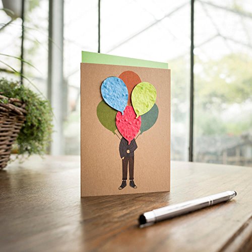 Klappkarte Ballonstrauß - Recycelte Kraftkartonkarte mit handgeschöpftem Wildblumen-Saatpapier von Die Stadtgärtner