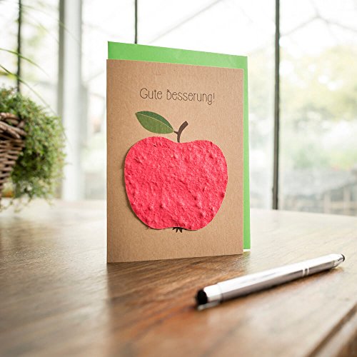 Klappkarte Gute Besserung - Der Apfel ist aus Saatpapier und enthält Wildblumensamen von Die Stadtgärtner