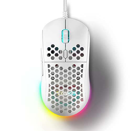 Dierya M1SE Gaming Maus mit 12800 DPI Optischer Sensor,6 Programmierbare Tasten,Anpassbares RGB,Ergonomische PC Mouse-Weiß von Dierya