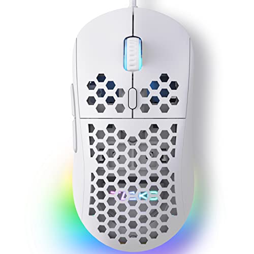 Dierya ×TMKB M1SE Gaming Maus mit 12800 DPI Optischer Sensor,Gaming Mouse 6 Programmierbare Tasten,Anpassbares RGB,Ergonomische PC Mouse-Weiß von Dierya