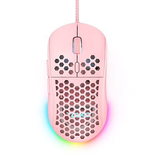 Dierya ×TMKB M1SE Gaming Maus mit Kabel,Gaming Mouse 12800 DPI Optischer Sensor,6 Programmierbare Tasten,Anpassbares RGB Gamer Maus,Ergonomische Gaming-mäuse für PC,Rosa von Dierya