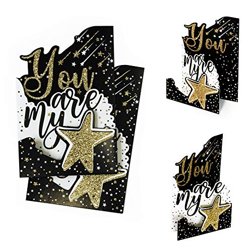 2 Stk Grußkarte, Postkarte You are My Star mit Gold Glitzer | Geschenkkarte, Dankeskarte | Gutschein oder Glückwunschkarte zu vielerlei Anlässen, 3D Effekt, X037 von Diese-Klappkarten