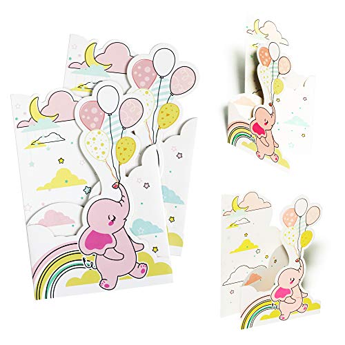 2 Stück Geburtstagskarte für Kinder mit Elefant | Glückwunschkarte Geburtstag für Junggebliebene mit Luftballons | Gutschein, Einladungskarten, 3D Effekt, X005 von Diese-Klappkarten
