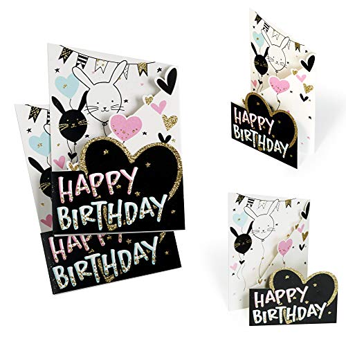 2er Set Geburtstagskarten mit Gold Glitzer für Sie| Karte Geburtstag Happy Birthday Luftballons | Glückwunschkarte oder Gutschein zum Aufstellen, 3D Effekt, X032 von Diese-Klappkarten