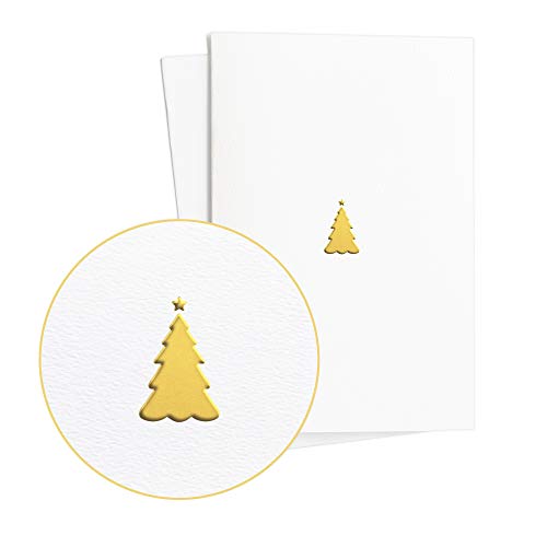 2er Set Grußkarten zu Weihnachten, Advent|Weihnachtskarte mit Traditionellem Weihnachtsbaum in Goldfolienprägung auf Strukturiertem Papier, Neutral mit Umschlag, E46 von Diese-Klappkarten