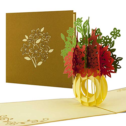 Blumenbouquet als Pop Up Karte, tolles Mitbringsel zur Hochzeit in rot und grün, F01.1 von Diese-Klappkarten