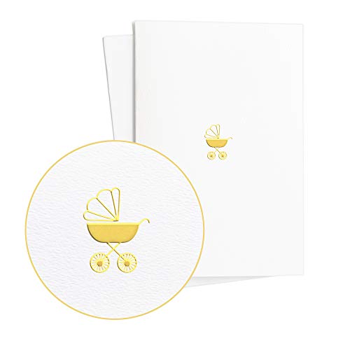 Diese-Klappkarten Edle Glückwunschkarte zur Geburt mit Kinderwagen in Goldprägung auf Strukturiertem Papier|Grußkarte Baby Neutral Junge oder Mädchen|Baby Shower, E37 von Diese-Klappkarten