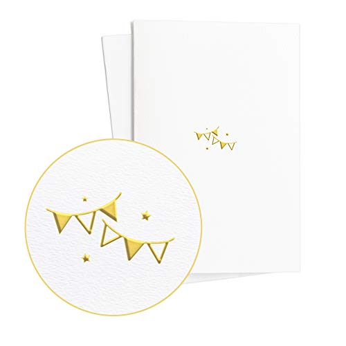 Diese-Klappkarten Karten zum Geburtstag (zwei Stück) mit Wimpel in Goldprägung, Glückwunschkarte als Gutschein oder Geldgeschenk zum Jubiläum, E05 von Diese-Klappkarten
