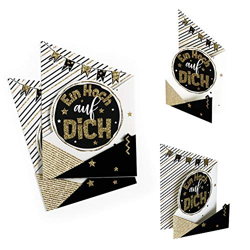 Geburtstagskarte (2 Stk) mit Girlande | Karte Geburtstag und andere Anlässe 3D Effekt | Glückwunschkarte, Grußkarte, Gutschein, mit Glitzer Gold, X030 von Diese-Klappkarten