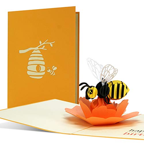 Geburtstagskarte HappBEE Birthday, witzig, fröhlich | Pop up Karte Geburtstag mit 3D Biene auf Blume | Glückwunschkarte oder Gutschein zum Geburtstag, G27 von Diese-Klappkarten