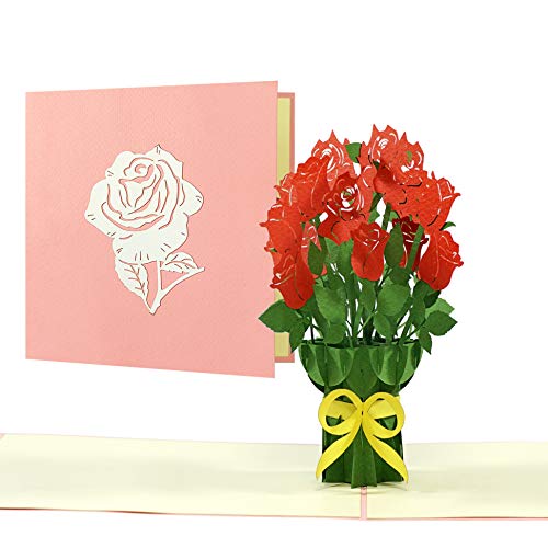 Geburtstagskarte Rote Rosen | Edle Pop up Karte zum Geburtstag, Valentinstag, Muttertag, Jahrestag mit 3D Rosenstrauß | Glückwunschkarte oder Gutschein, F22 von Diese-Klappkarten