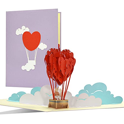Glückwunschkarte Liebe, Karte zum Valentinstag, Geburtstagskarte mit Pop Up Herz - Ballon und Hasen Pärchen | Hochzeitstag, Jahrestag Geschenk für Ihn oder für Sie, L22 von Diese-Klappkarten