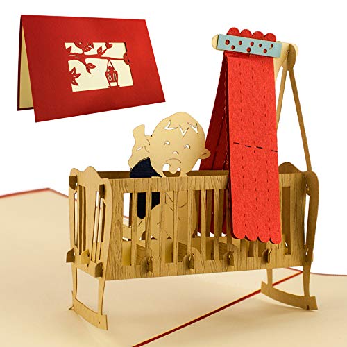 Karte zur Geburt, elegante Glückwunschkarte als Geschenk für ein Baby, Baby Geburt Karte, Kinderwiege, rot, Pop-Up Karte, Baby cards, G09.1 von Diese-Klappkarten