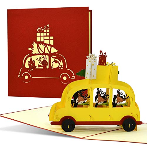 Lustige Weihnachtskarte mit 3D Pop up Geschenketaxi, lustige Grußkarte zur Adventszeit zu Weihnachten, W34 von Diese-Klappkarten