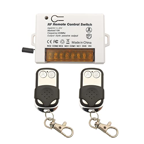 DieseRC 2 Kanal Funkrelais Fernbedienungsschalter RF DC 5V 12V 24V 30V 10A Relaisempfänger mit 2 Sendern, Schlüsselanhänger, großes Terminal Einfache Verkabelung von DieseRC