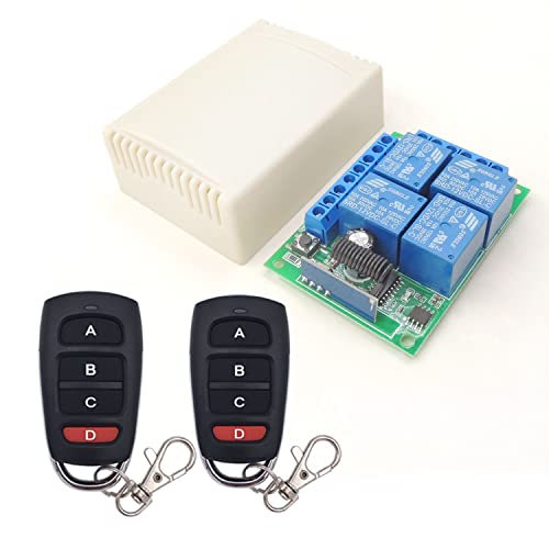 DieseRC DC12V 4CH Fernbedienungsschalter RF Drahtloses Relais Empfänger Modul mit 2 Sender Schlüsselanhängern für LKW-Kofferraum Motor Garagentor elektrisches Schloss, 3 Betriebsarten von DieseRC
